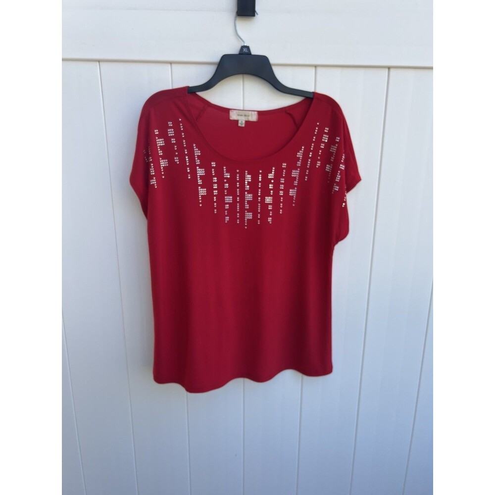 Diana Belle Womens Vibrant Red Sz XL Career Embellished Stretchy Short Sleeve